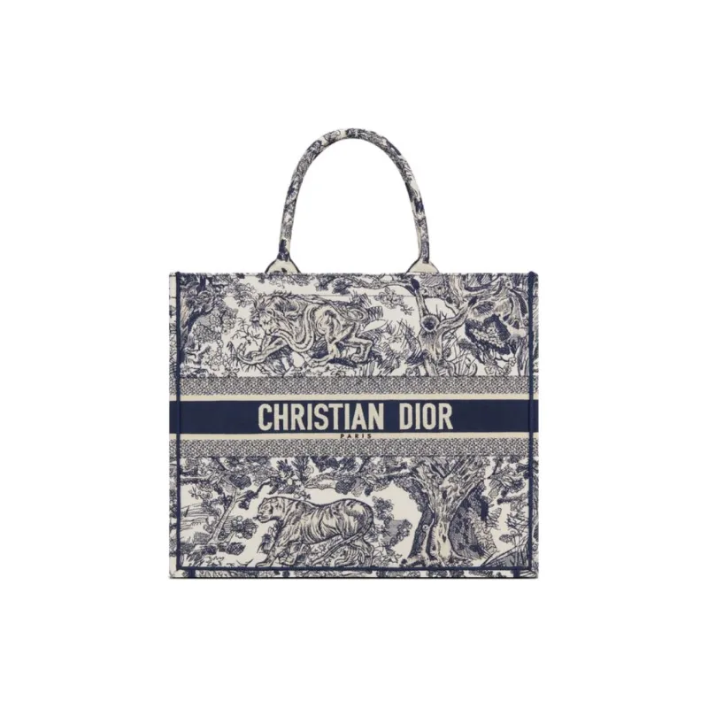 DIOR BookTote Cotton Tote Bag, Shopping Bag, Handbag Tubas Women's Beige & Blue-0