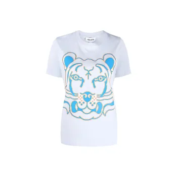 KENZO Neon Tiger Print Pullover Short Sleeved T Shirt Women's White Blue