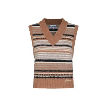 GANNI Striped Sleeveless V Neck Jumper