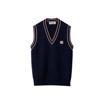 MIU MIU Striped Trim V Neck Knitted Vest