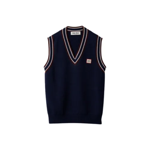 MIU MIU Striped Trim V Neck Knitted Vest