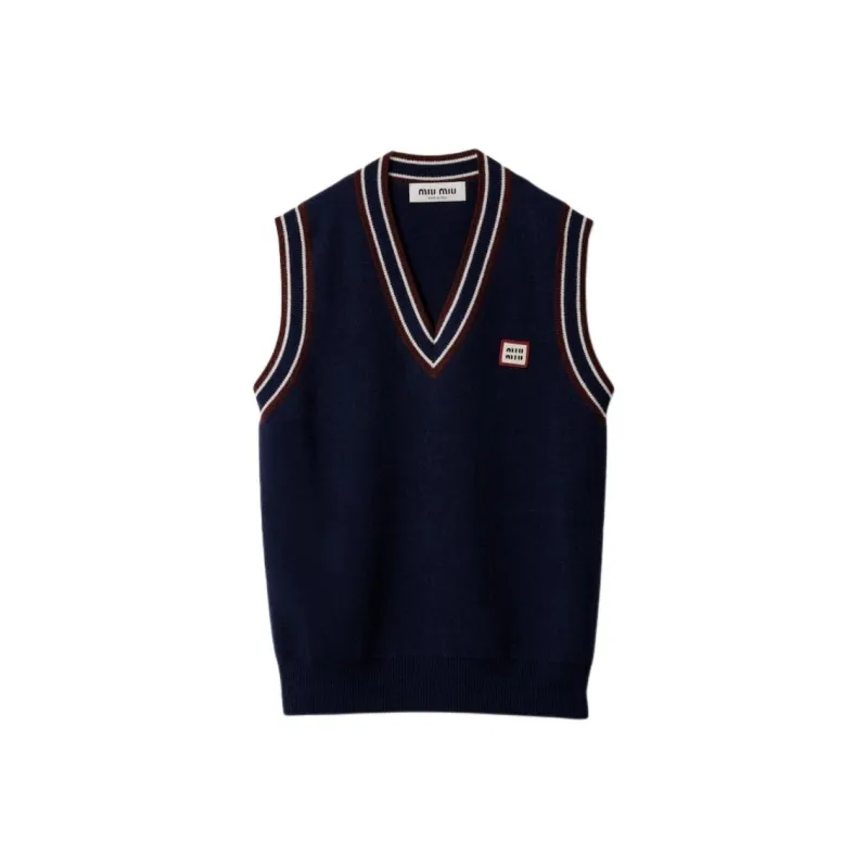 MIU MIU Striped Trim V Neck Knitted Vest-0