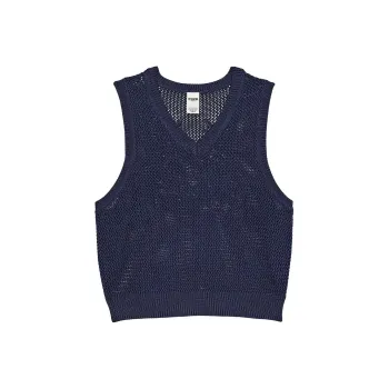 Victoria's Secret PINK CAMBRIDGE KNIT CROPPED VEST Midnight Navy Tank Tops Women's Midnight Marine Blue