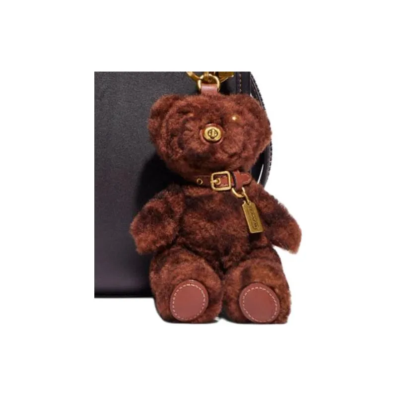 COACH Shearling With Glove Tanned Leather Keychain Bag Charm Bag Accessory Women's Dark Brown-4