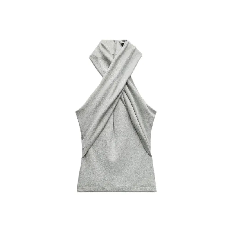 ZARA Trf Tank Tops Women's Silver-0