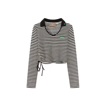 CHUU Crop Tops Women's Black White Stripes