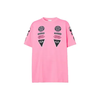 Burberry Badge Applique Cotton T shirt Pink