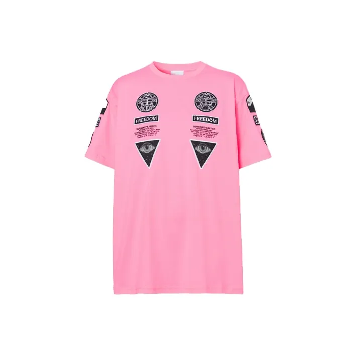 Burberry Badge Applique Cotton T shirt Pink-0