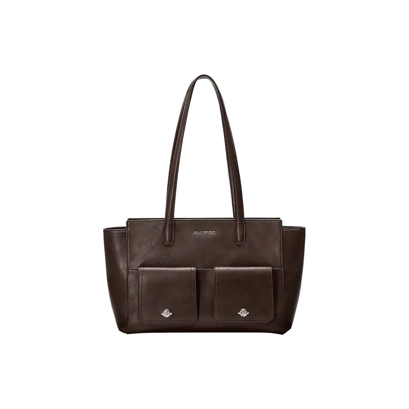 JELLYTOYBOY Cow Leather With Artificial Leather Shoulder Bag Large Size Women's Black/Brown Color-2