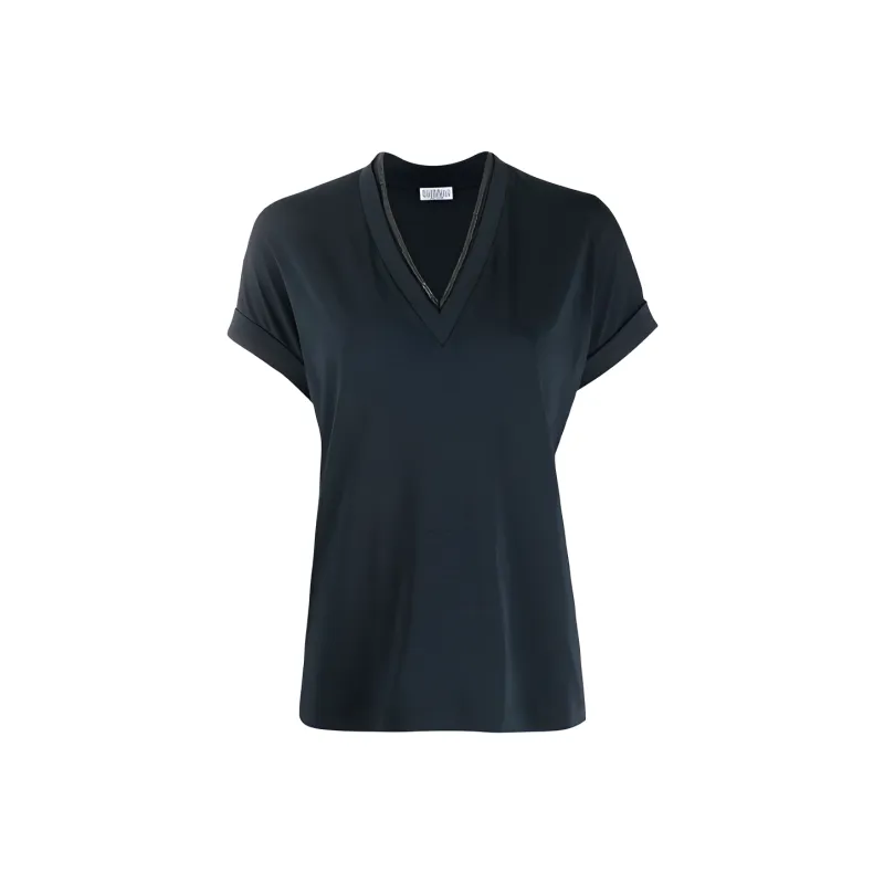 Brunello Cucinelli Embellished V Neck T Shirt-0