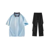 Light Blue[3.0 Cooling]Top+Black Ice Silk Pants