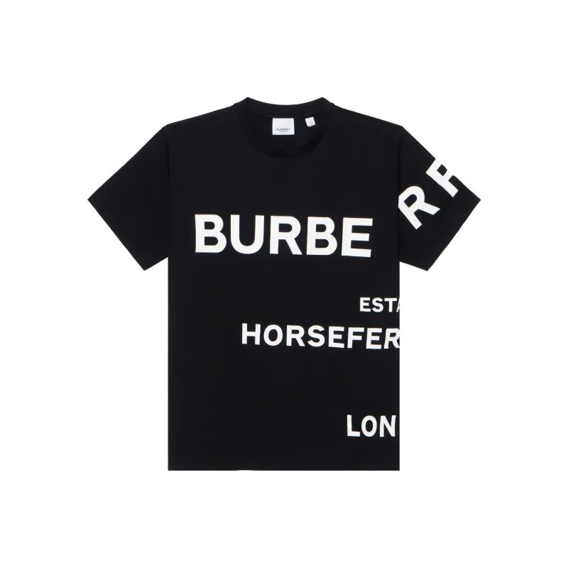 Burberry Women'ss Horseferry Print Cotton Oversized T Shirt Black/White-0