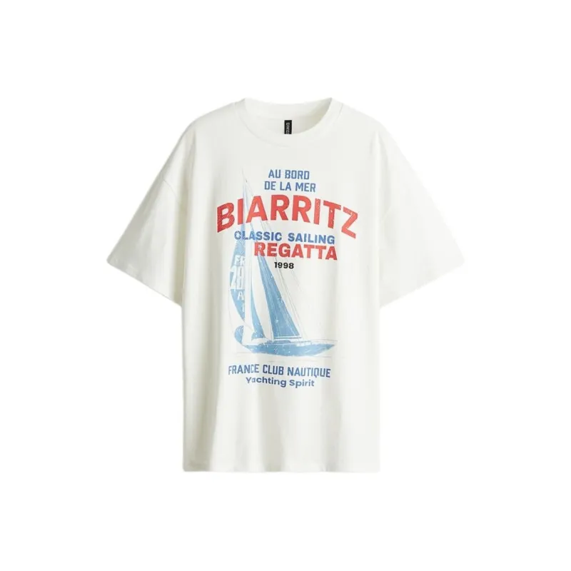 H&M T Shirt Women's White/Sailboat-0