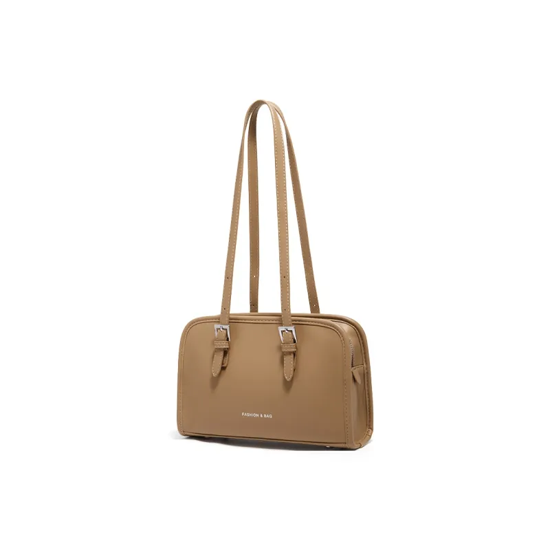FOXER Synthetic Leather Bowling Bag, Shoulder Bag Women's Khaki/White-3
