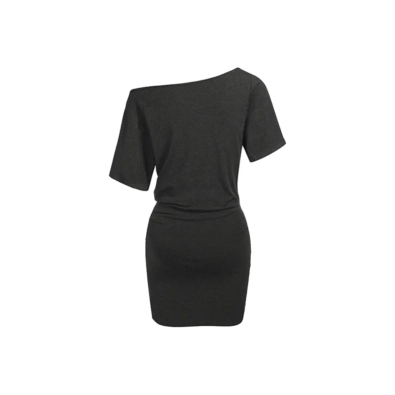 Short Sleeved Dress Style Women's Dark Gray Single Item-1