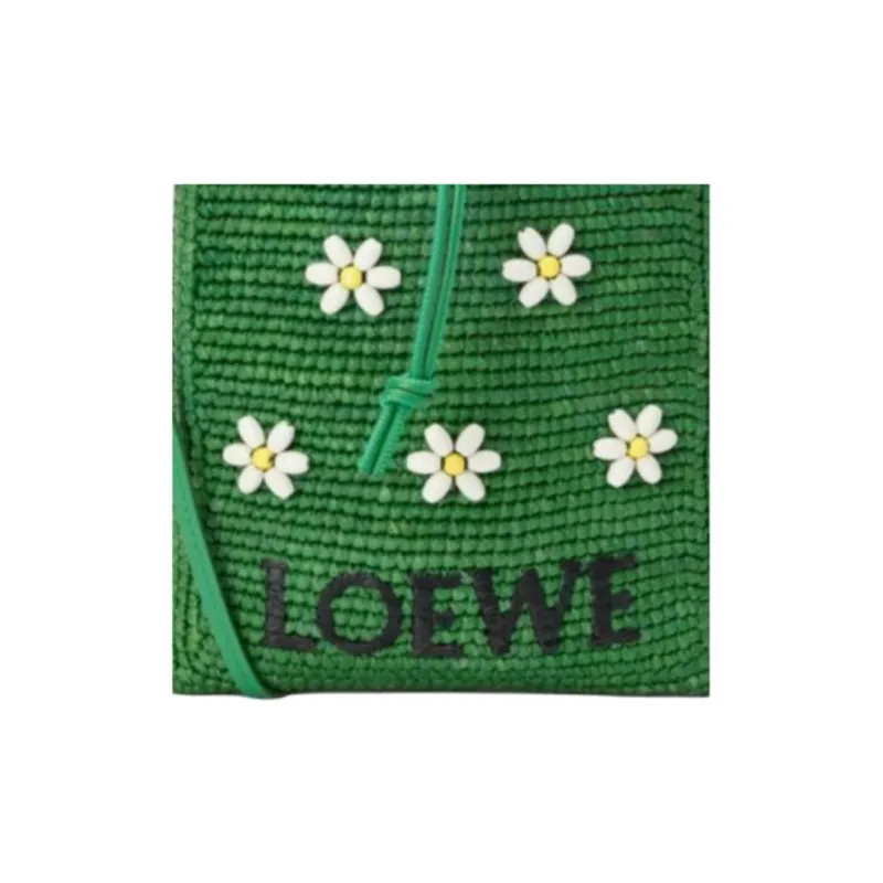 LOEWE Raffia Crossbody Bag Women's Tropical Green & White-5