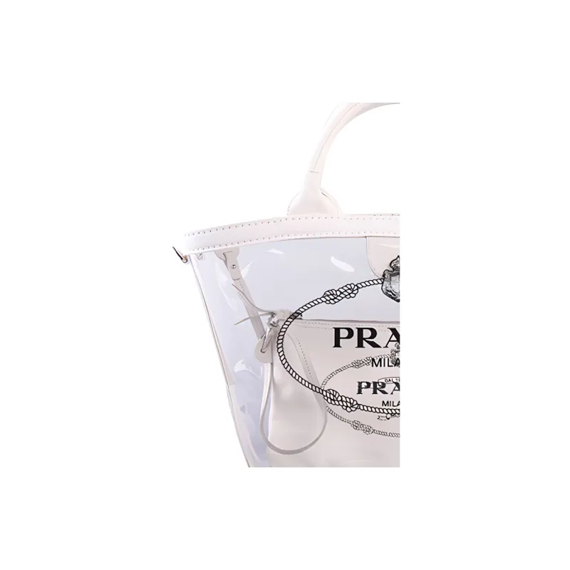 PRADA PVC Canvas Handbag, Shoulder Bag Women's White-3