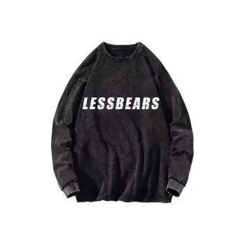 LESS BEARS Drop Shoulder Sleeve T Shirt Unisex Black