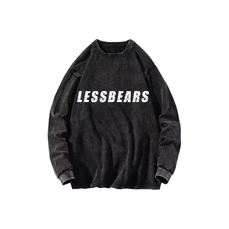 LESS BEARS Drop Shoulder Sleeve T Shirt Unisex Black-0
