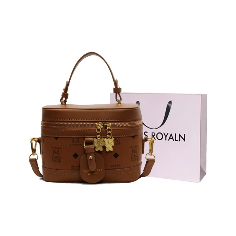 LOUIS ROYALN PU Box Bag, Shoulder Bag, Crossbody Bag, Handbag Women's Ecru/Pink/Brown-3