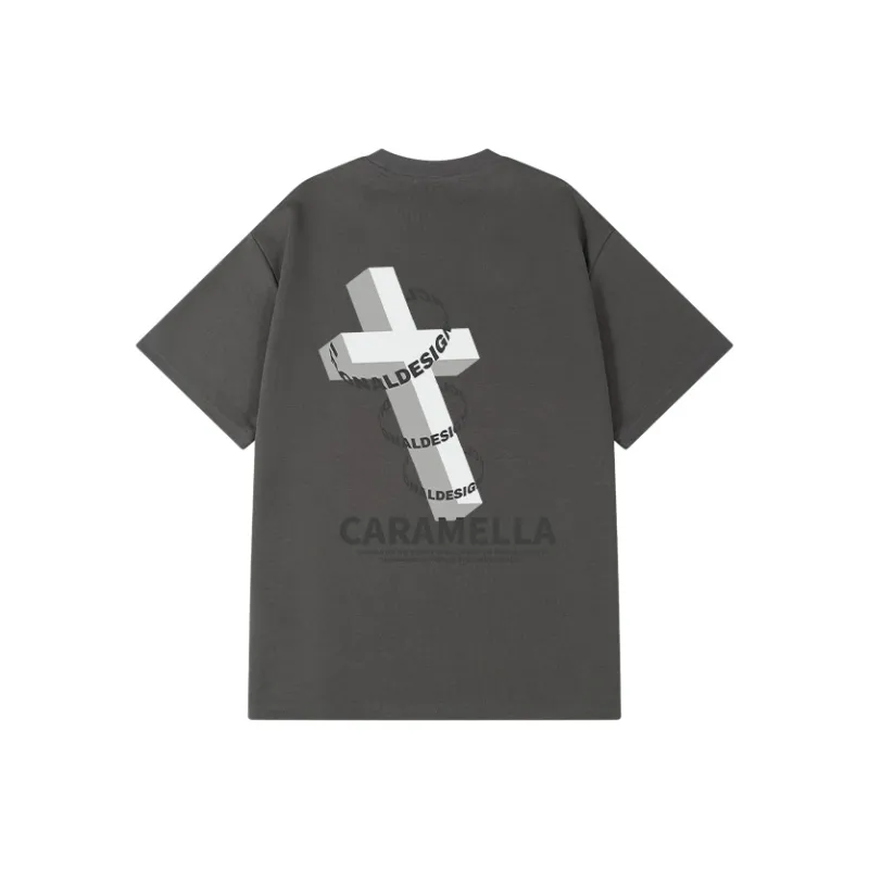 Caramella Drop Shoulder Sleeve T Shirt Unisex White Heather Gray-6