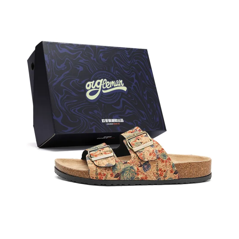 OUGLEMEN Cork Sole Quiet Abrasion Resistant Slide Slippers Women's-5