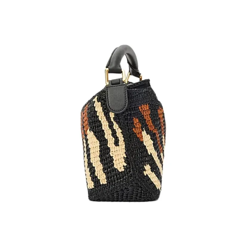 LOEWE Puzzle Raffia With Cow Leather Shoulder Bag, Crossbody Bag, Handbag Small Size Women's Black & Honey Gold-4