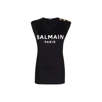 BALMAIN Logo Printed Sleeveless Tank Top 'Black/White'