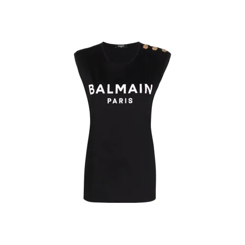 BALMAIN Logo Printed Sleeveless Tank Top 'Black/White'