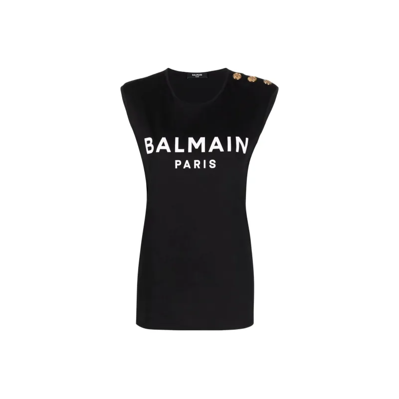 BALMAIN Logo Printed Sleeveless Tank Top 'Black/White'-0