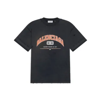 Balenciaga Women'ss Maison Balenciaga Medium Fit T Shirt Black/Orange/White