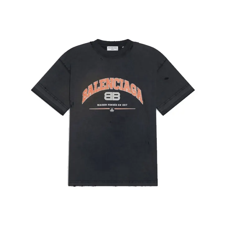 Balenciaga Women'ss Maison Balenciaga Medium Fit T Shirt Black/Orange/White-0