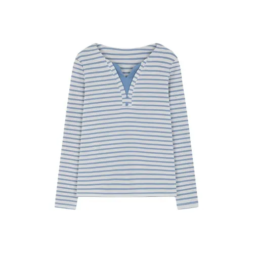 Mo Han Yi Mei T Shirt Women's Blue Stripes