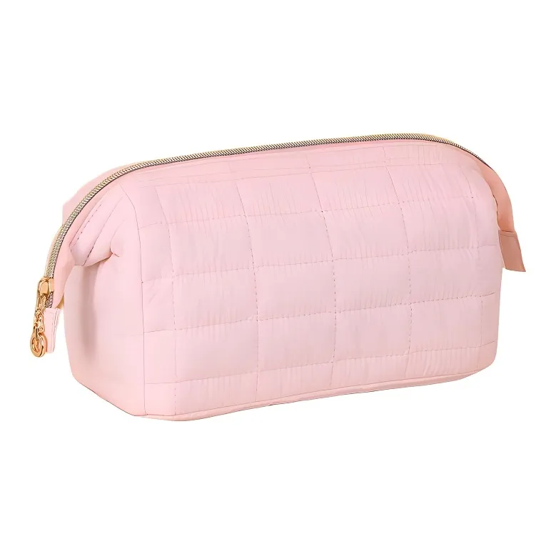 LETOO Quilted Cotton Makeup Bag Women's Milk White/Cherry Blossom Pink/Classic Black-1
