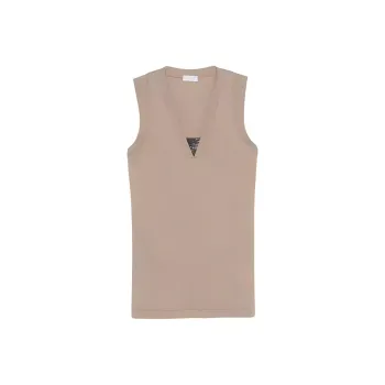 Brunello Cucinelli Ribbed Hem V Neck Top