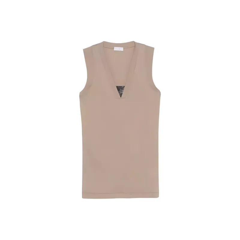 Brunello Cucinelli Ribbed Hem V Neck Top-0