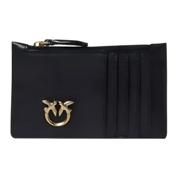 PINKO Calfskin Silk Card Holder, Wallet Women's Black