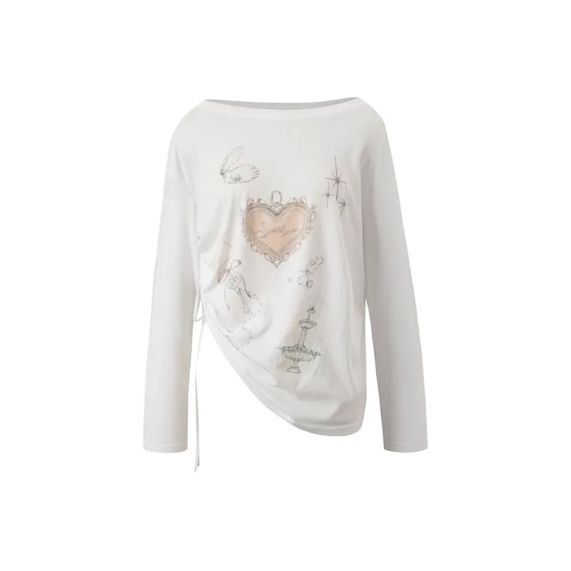 SUNSUNTOWN Drop Shoulder Sleeve T Shirt Women's White-0