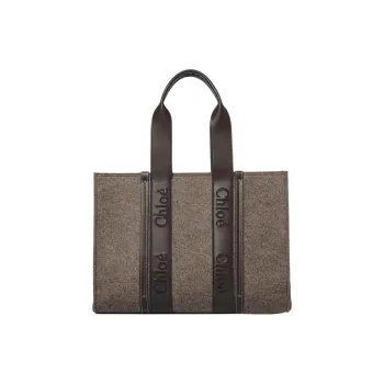 Chloe Woody Calfskin Tote Bag Shopping Bag Shoulder Bag Handbag Large Size Women's Brown