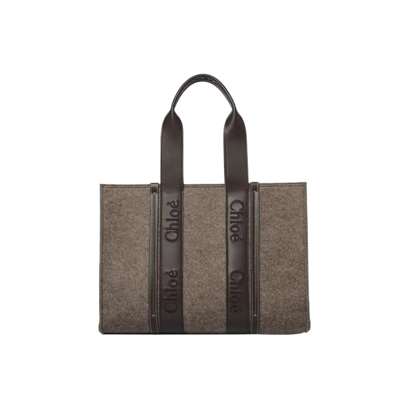 Chloe Woody Calfskin Tote Bag Shopping Bag Shoulder Bag Handbag Large Size Women's Brown-0