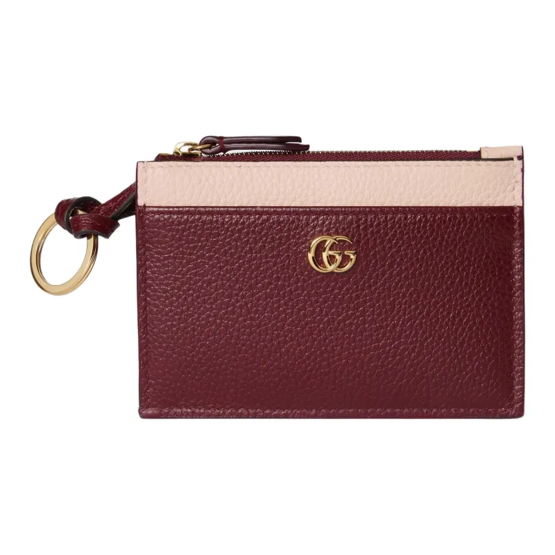 GUCCI GG Marmont Leather Card Holder Women's Red Pink-1