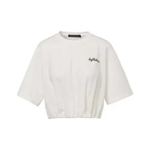 LOFT SHINE SS22 Crew Neck Straight Elbow-Length Sleeved T-Shirt Women's White