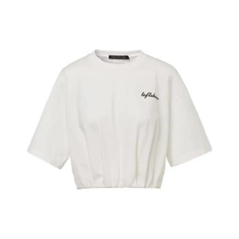 LOFT SHINE SS22 Crew Neck Straight Elbow-Length Sleeved T-Shirt Women's White-0