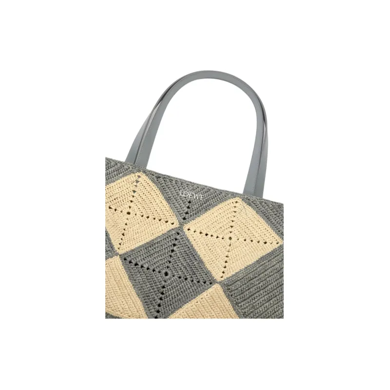 LOEWE Puzzle Fold Raffia Shopping Bag, Shoulder Bag Extra Large Men's Gray & Beige-6