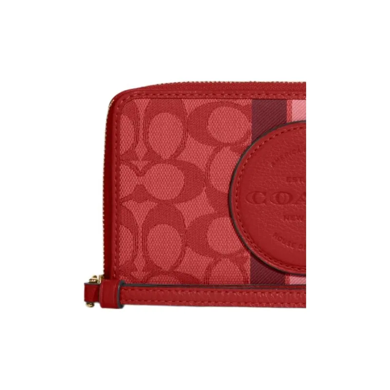 COACH Dempsey Fabric With Leather Card Holder Wallet Small Size Women's Red-2