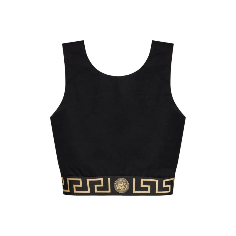 VERSACE Greca Border One Shoulder Bikini Top 'Black'-0