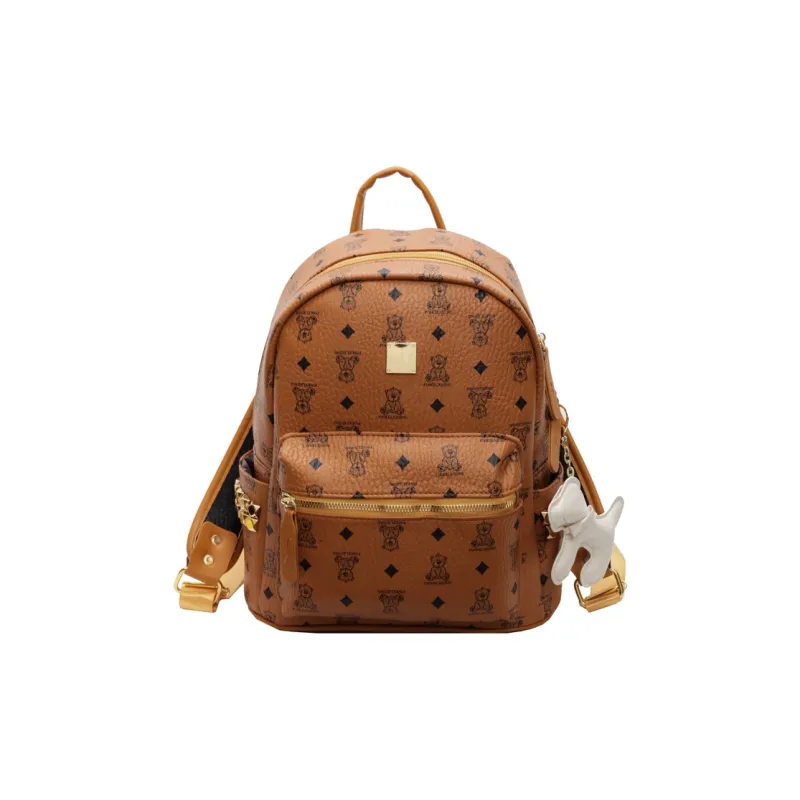 HCXK PU Backpack Women's Black/Ecru/Dark Brown/Pink-12