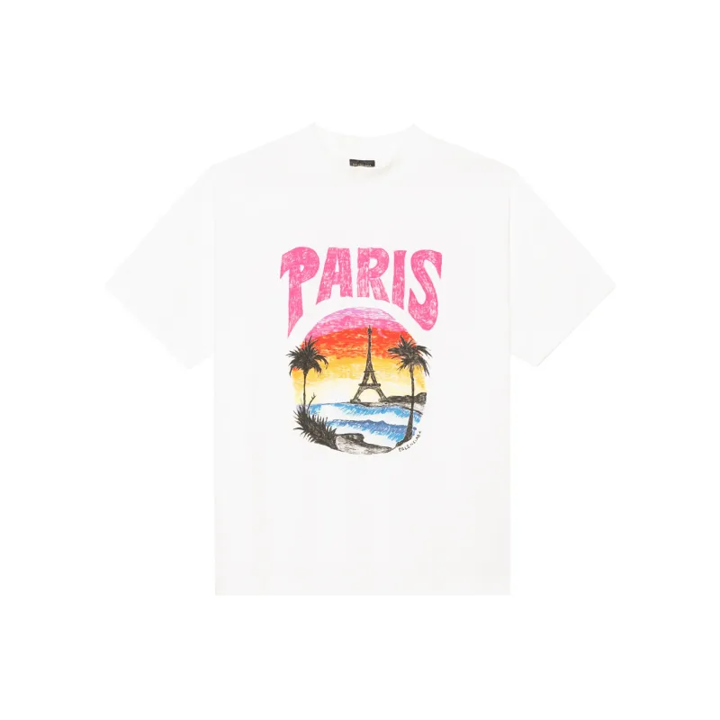 Balenciaga Paris Tropical T Shirt Medium Fit White/Pink-0