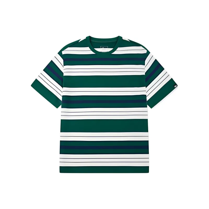 QIAODAN Sports Life Collection T Shirt Men's Cangyuan Green/Jindai Blue Stripes-0