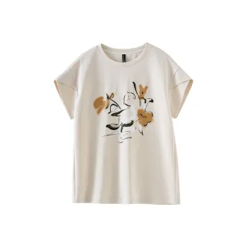 OUNIXUE Summer Regular T Shirt Women's Gray Apricot